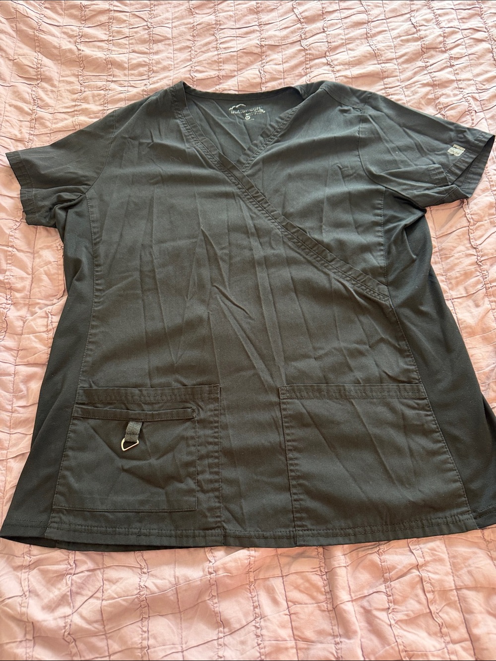 Black V-Neck Wrap Scrub Top with Utility Pockets